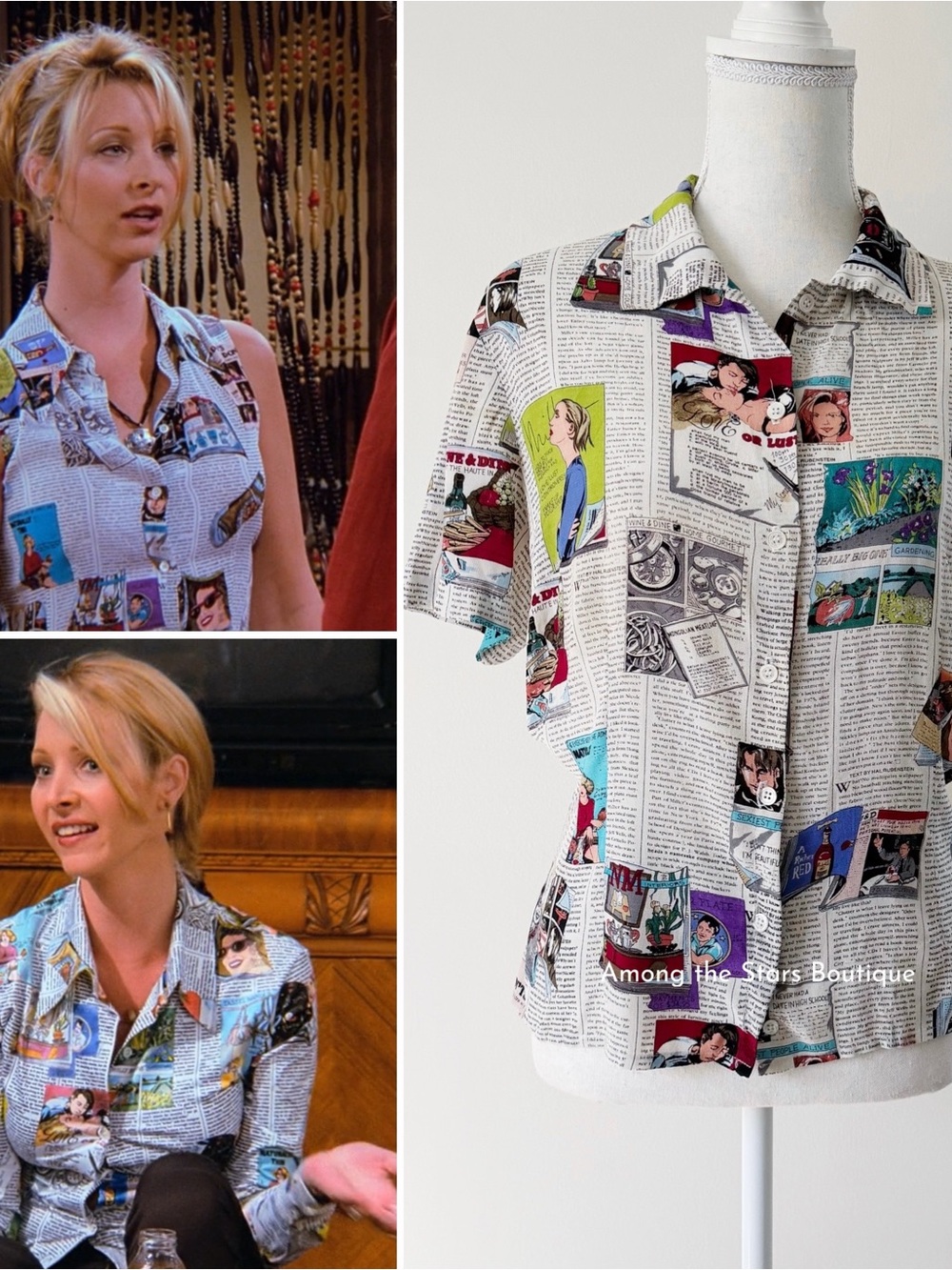 Rare 90s Vintage Newspaper Comic Print Top Alt. ASO Phoebe Buffay in Friends